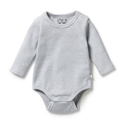 Organic Stripe Rib Long Sleeved Bodysuit - Rain Drop