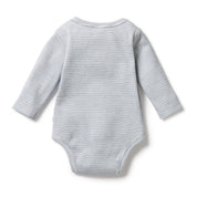 Organic Stripe Rib Long Sleeved Bodysuit - Rain Drop