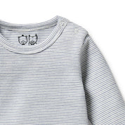 Organic Stripe Rib Long Sleeved Bodysuit - Rain Drop
