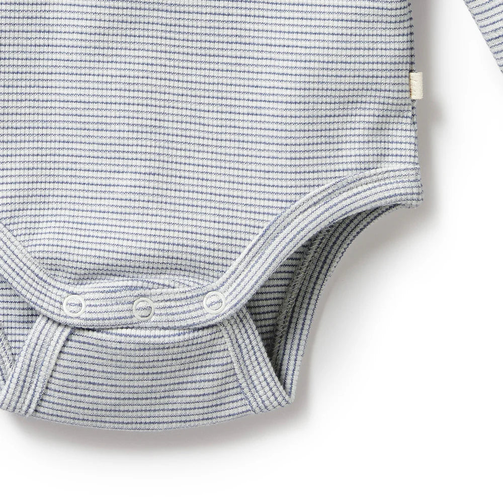 Organic Stripe Rib Long Sleeved Bodysuit - Rain Drop