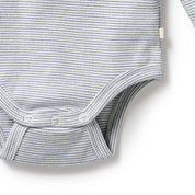 Organic Stripe Rib Long Sleeved Bodysuit - Rain Drop