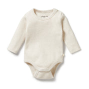Organic Stripe Rib Long Sleeved Bodysuit - Oatmeal