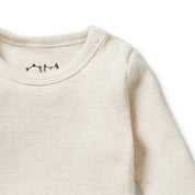 Organic Stripe Rib Long Sleeved Bodysuit - Oatmeal