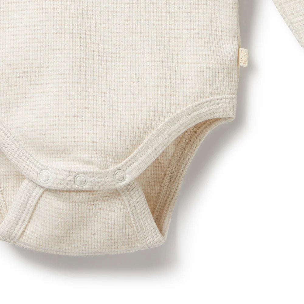 Organic Stripe Rib Long Sleeved Bodysuit - Oatmeal