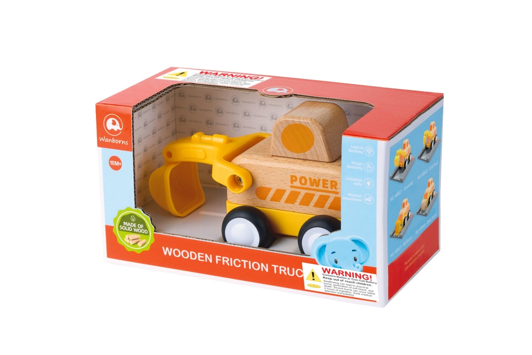 Wooden Friction Truck - Digger with Sound and Light