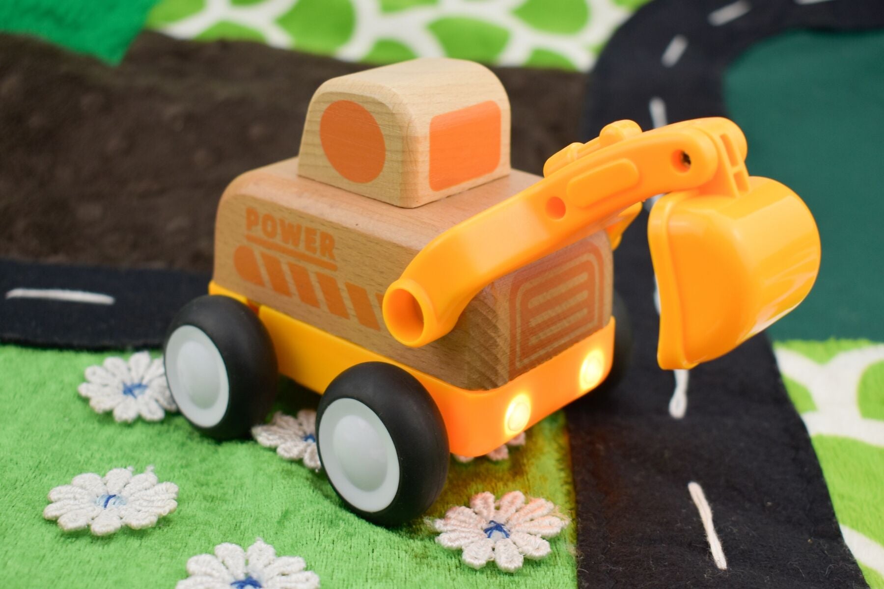 Wooden Friction Truck - Digger with Sound and Light