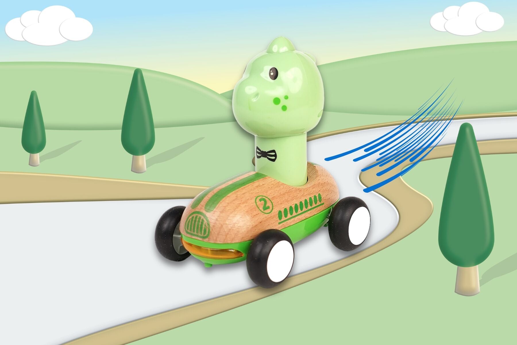 Wooden Press & Go Racer - Dinosaur