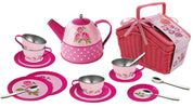 Rose Tin Tea Set in Picnic Basket - 18 pc