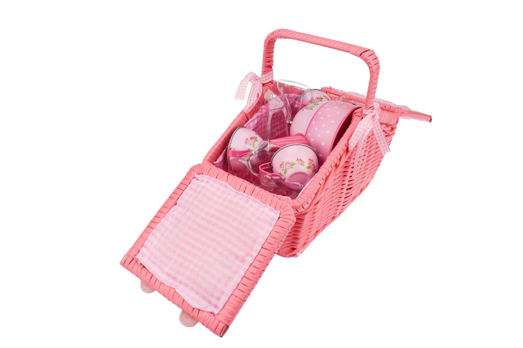 Rose Tin Tea Set in Picnic Basket - 18 pc