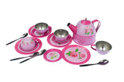 Rose Tin Tea Set in Picnic Basket - 18 pc