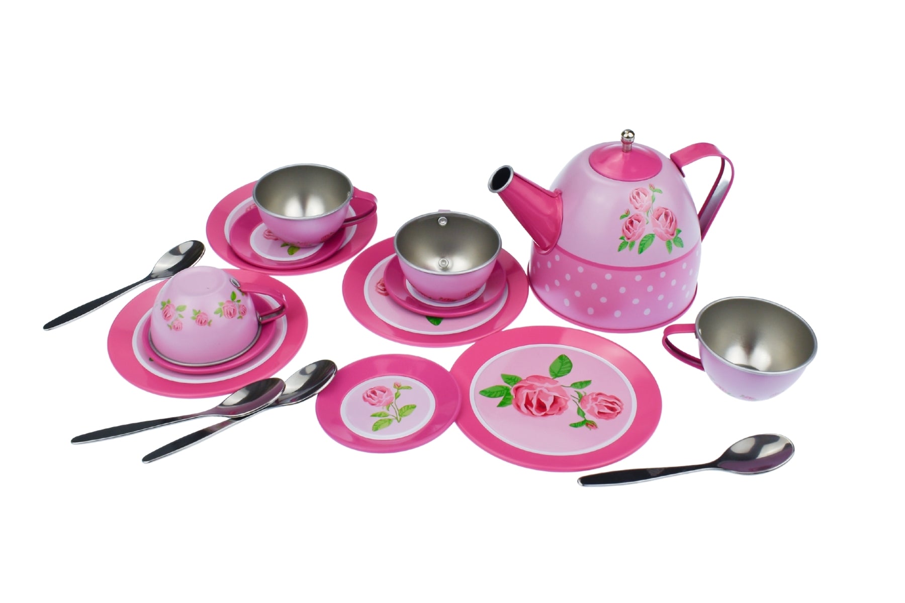 Rose Tin Tea Set in Picnic Basket - 18 pc