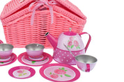 Rose Tin Tea Set in Picnic Basket - 18 pc