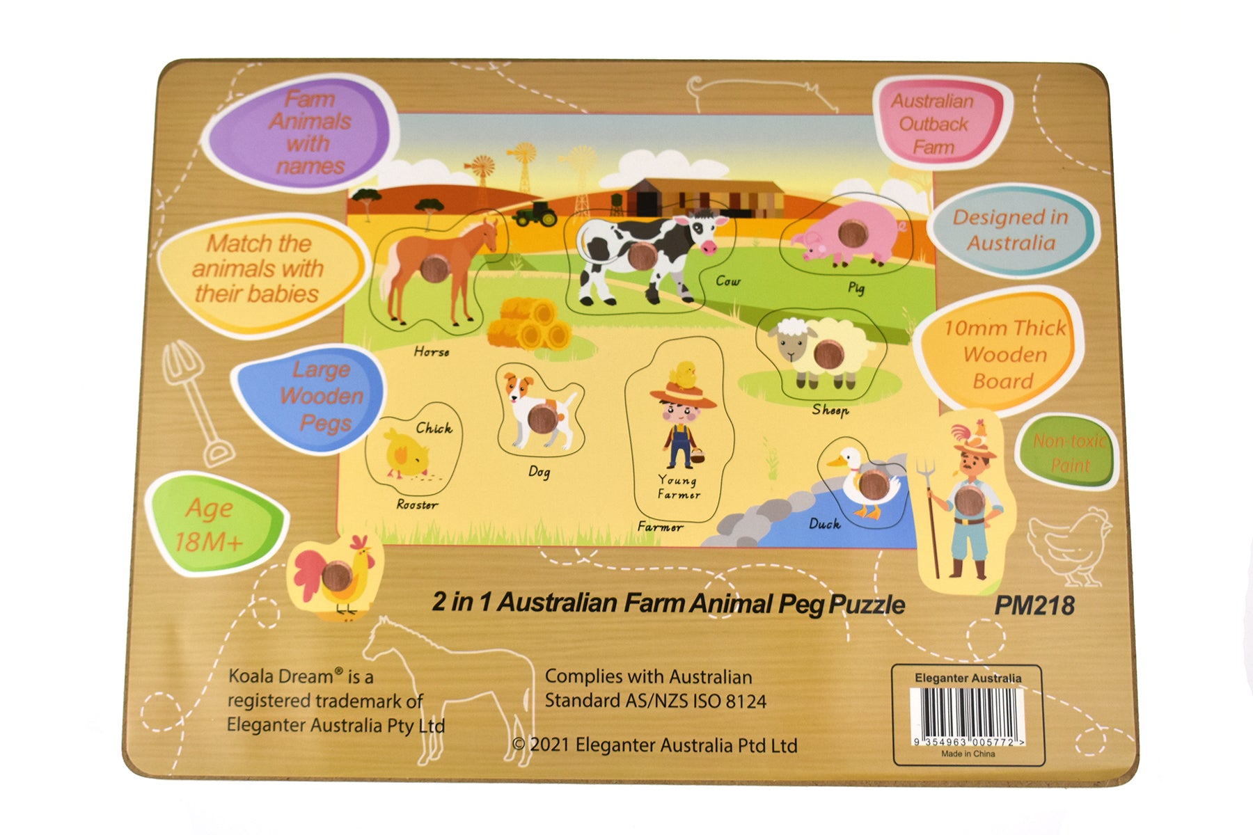 2 in 1 Australian Farm Animals Peg Puzzle