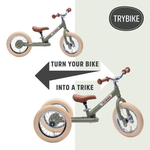 Trybike Steel 2 in 1 Balance Bike Vintage Green Matte