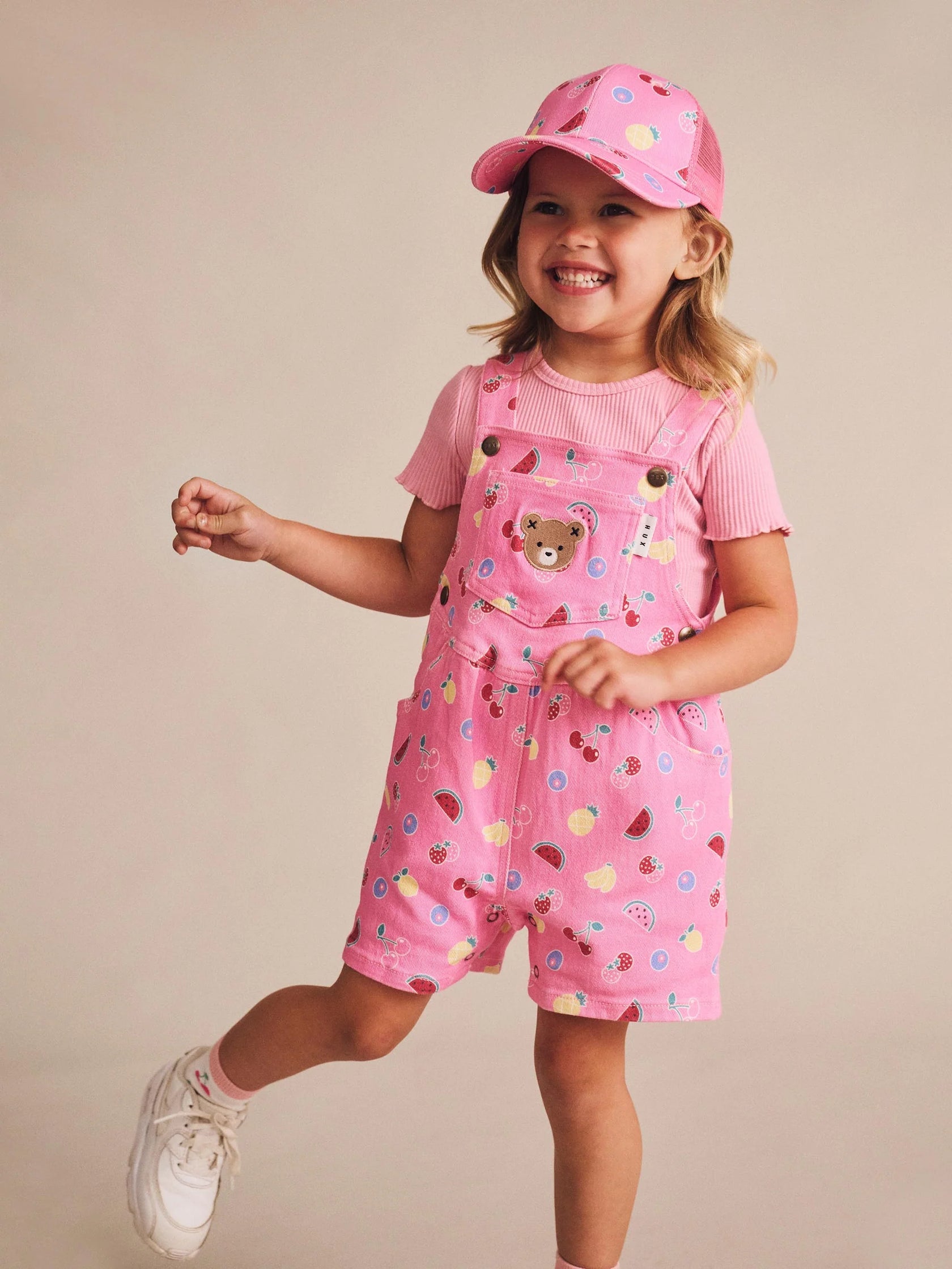 Pink Fruit Emoji Fruit Short Overalls