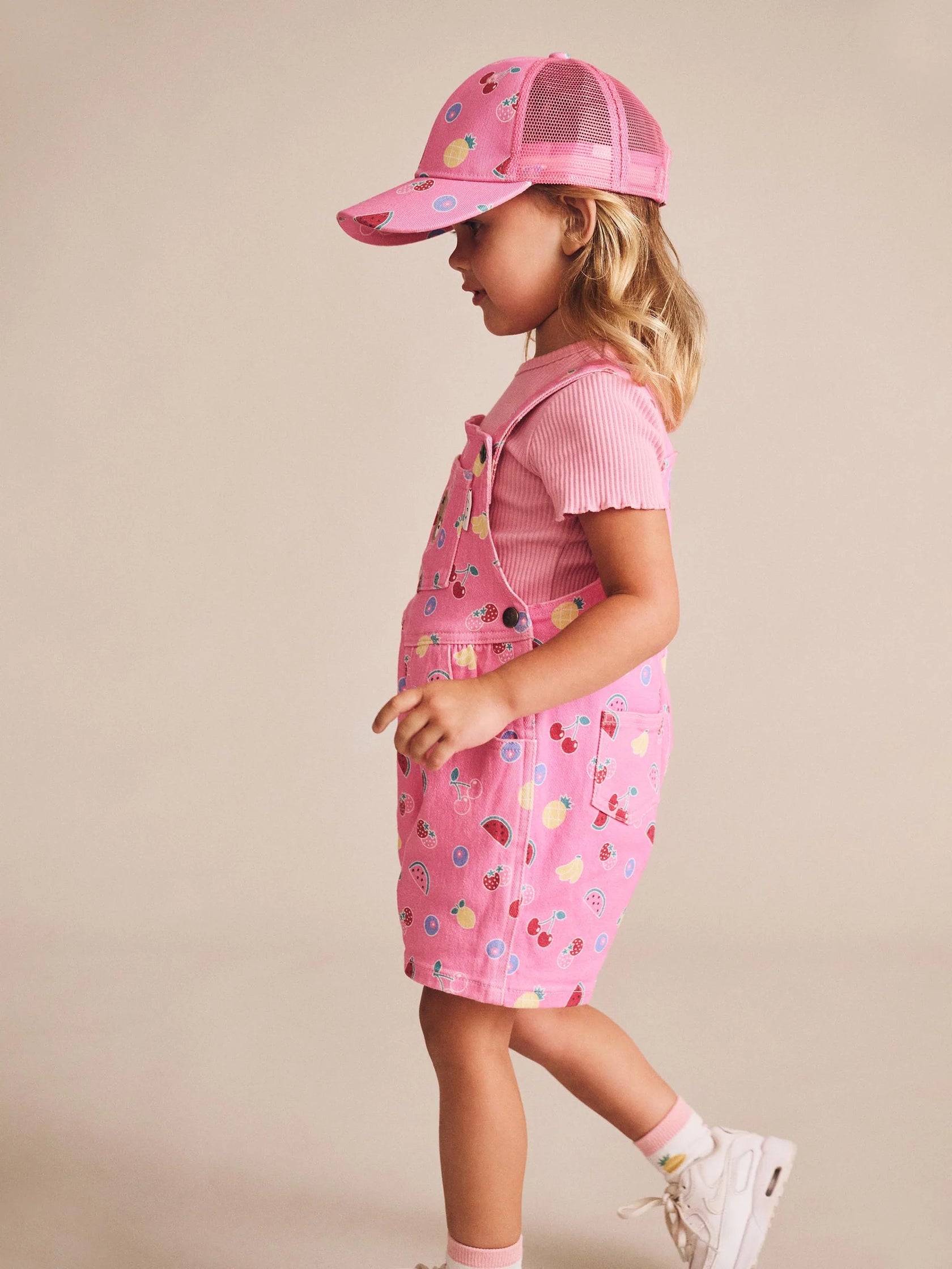 Pink Fruit Emoji Fruit Short Overalls