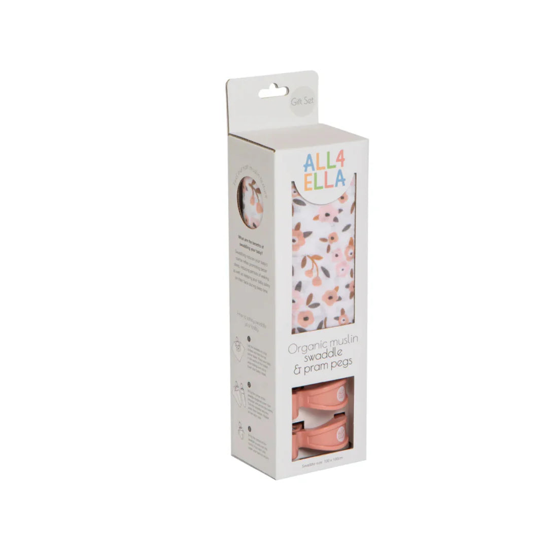 Muslin Swaddle & 2 Pram Peg Box Set - Floral Bouquet
