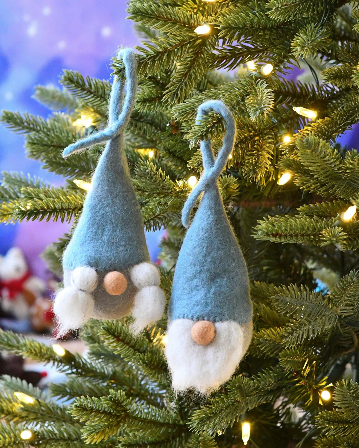 Felt Christmas Grey-Blue Santa Gnome Baubles (Pair)