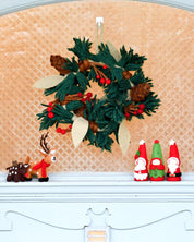 Felt Christmas Pine Cones and Holly Berries Wreath