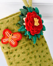 Felt Christmas Stocking - Green with Flower