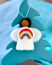 Felt Waldorf Diversity Angel with Rainbow - Black Hair 2