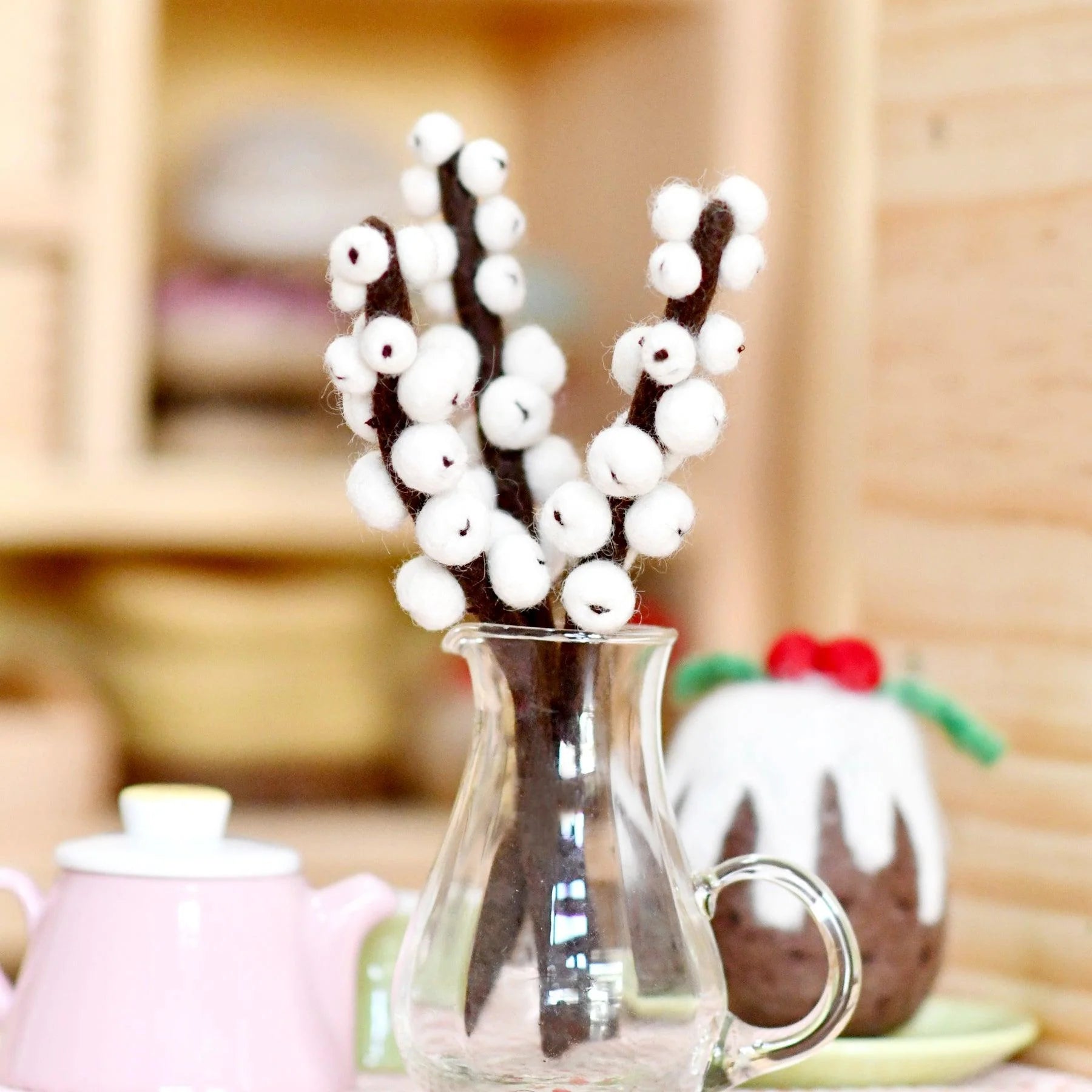 Felt White Winter Berry Stems (Set of 3)