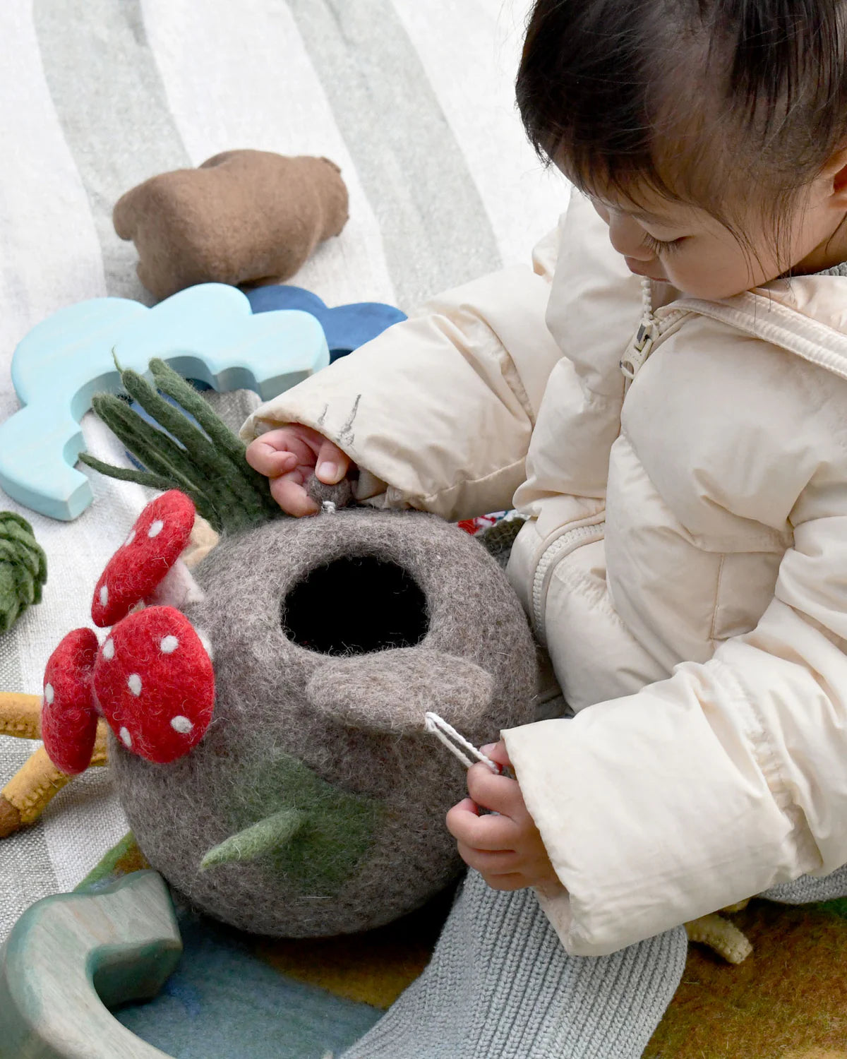 Felt Fairy Toadstool House with Rabbit Toy