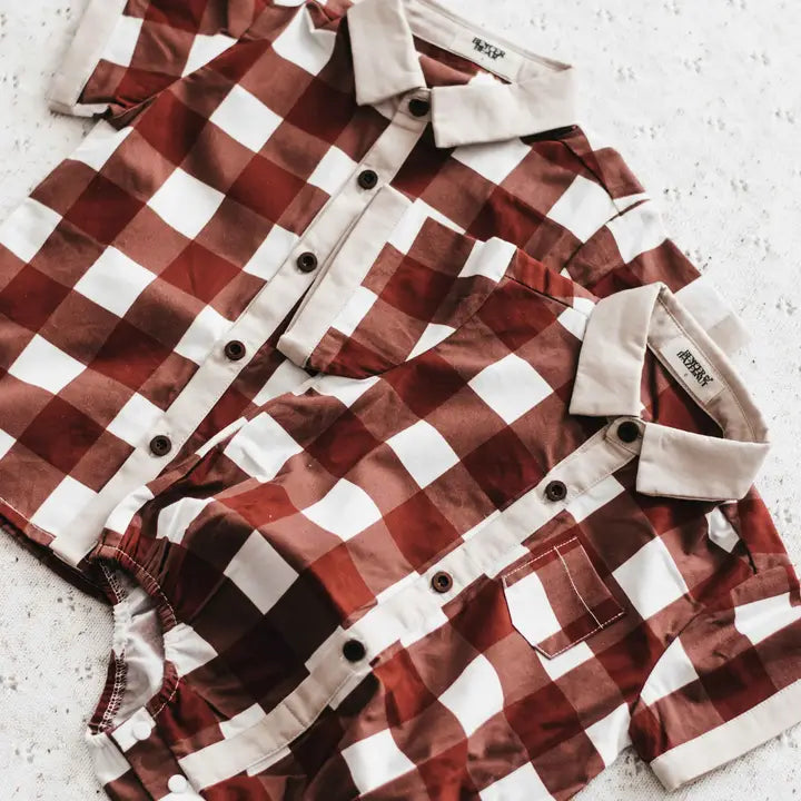 Red Gingham Collared Romper