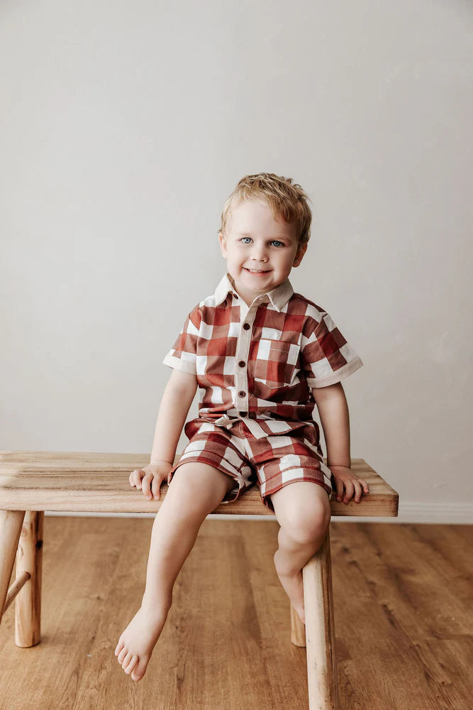 Red Gingham Collared Kids Shirt
