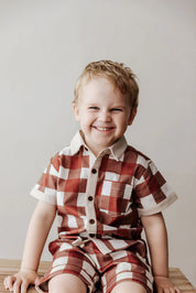 Red Gingham Collared Kids Shirt
