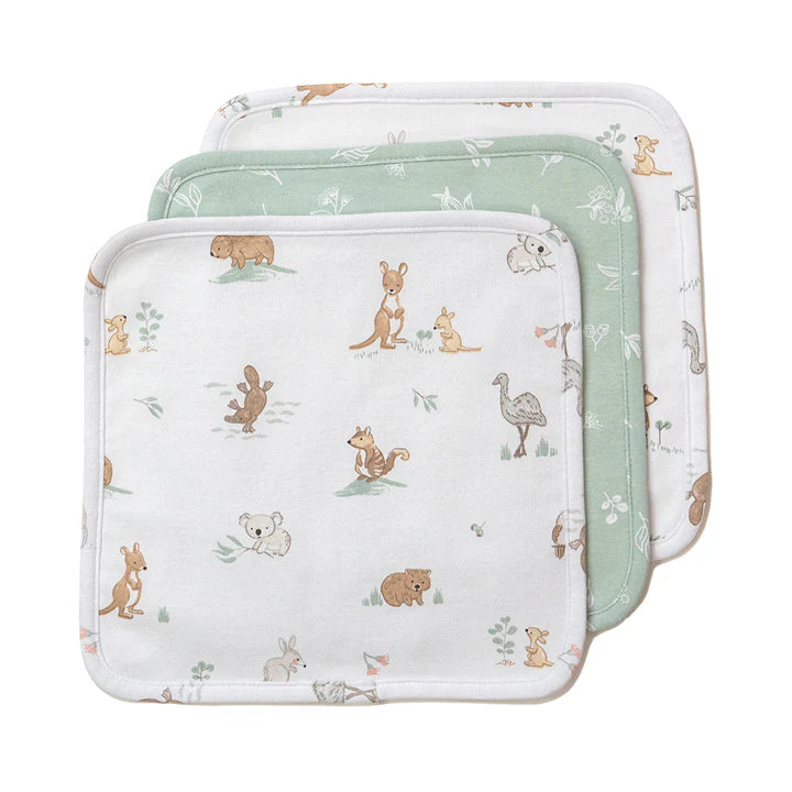 3 Pack Organic Washcloths - Australiana