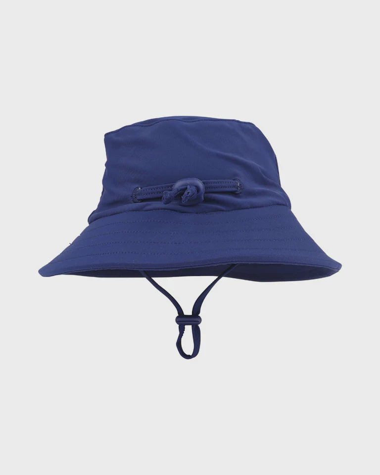 Navy Swim Hat with Quick Release Neck Tie