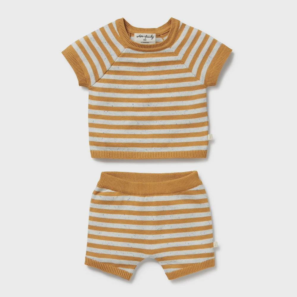 Golden Wave Stripe Organic Knitted Set