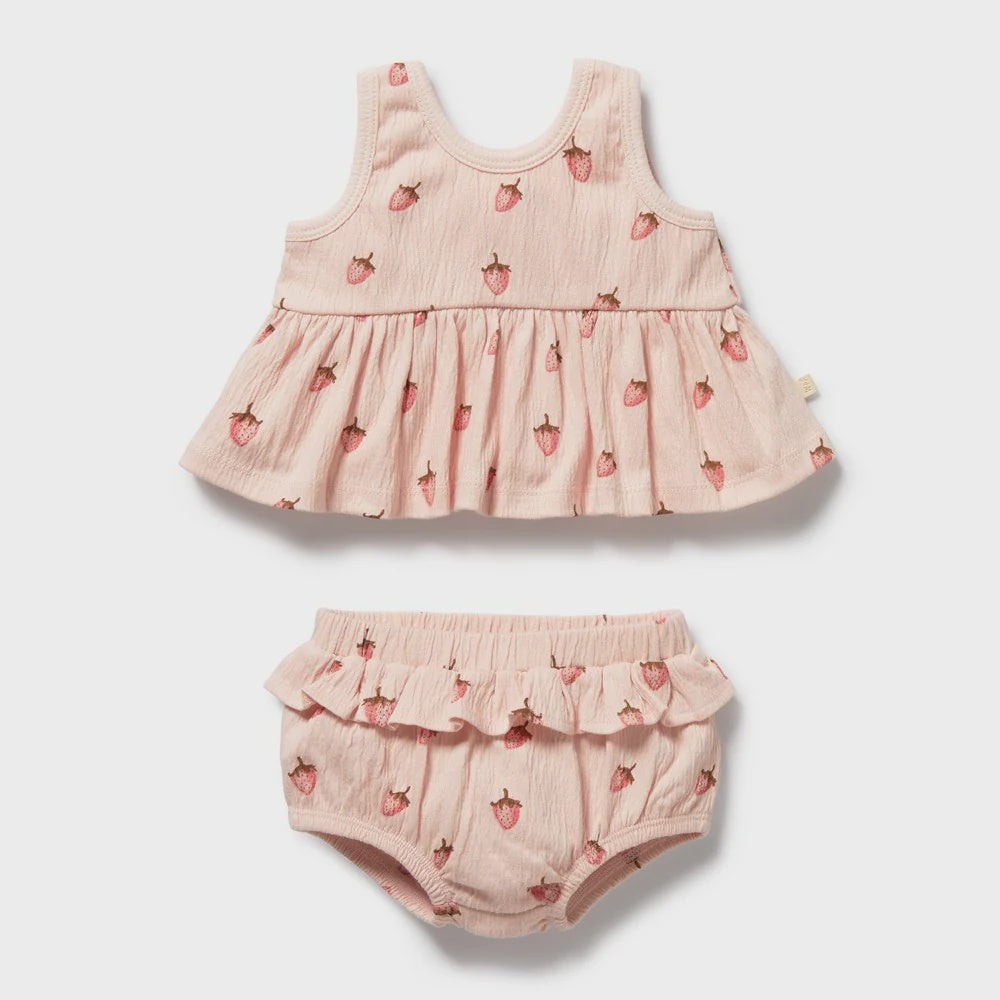 Strawberry Kisses Organic Ruffle Set